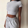 2 Pieces Set Women Summer O-Neck Casual Crop Top 2020 Female Clothing Tracksuit Pockets Loose Shorts Two Pieces freeshipping - Josephine-giang